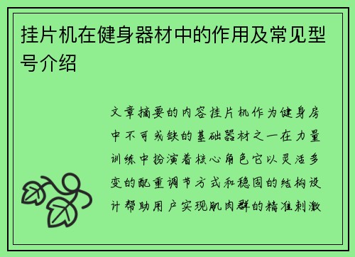 挂片机在健身器材中的作用及常见型号介绍