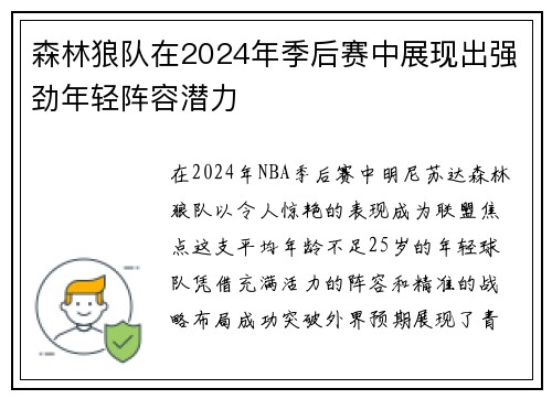 森林狼队在2024年季后赛中展现出强劲年轻阵容潜力