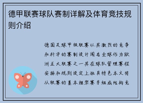 德甲联赛球队赛制详解及体育竞技规则介绍